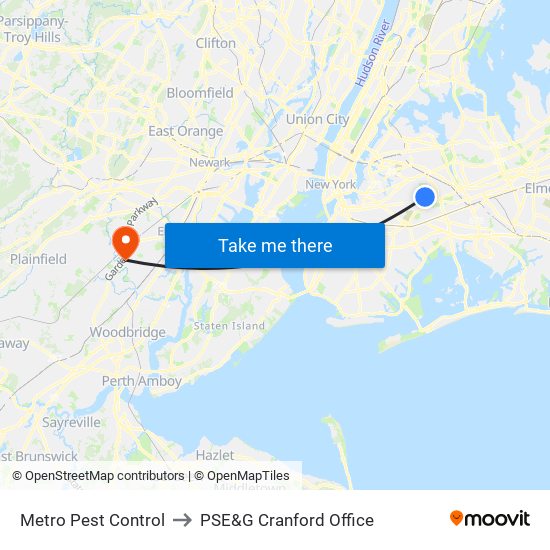 Metro Pest Control to PSE&G Cranford Office map