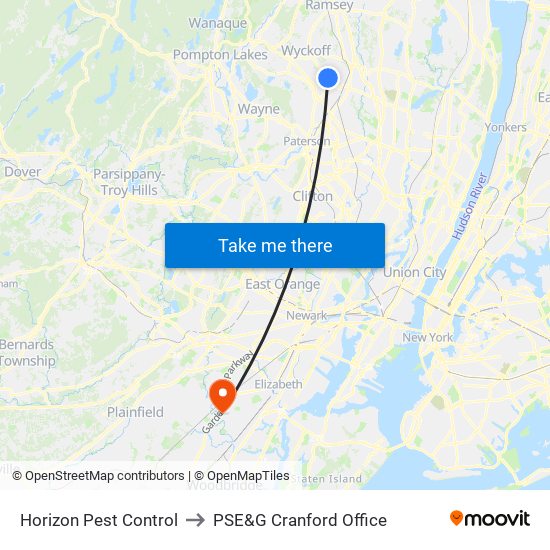 Horizon Pest Control to PSE&G Cranford Office map