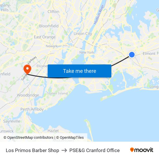 Los Primos Barber Shop to PSE&G Cranford Office map