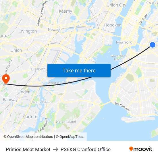 Primos Meat Market to PSE&G Cranford Office map