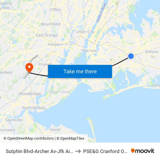 Sutphin Blvd-Archer Av-Jfk Airport to PSE&G Cranford Office map