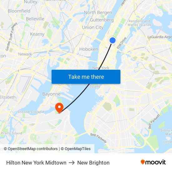 Hilton New York Midtown to New Brighton map