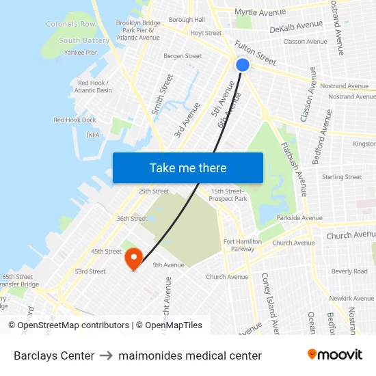 Barclays Center to maimonides medical center map