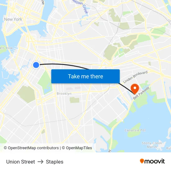 Union Street Station to Staples map