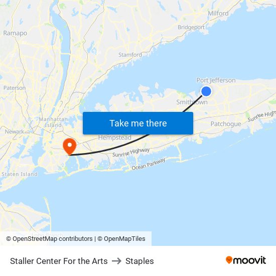 Staller Center For the Arts to Staples map