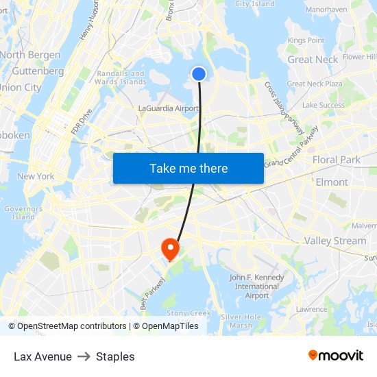 Lax Avenue to Staples map