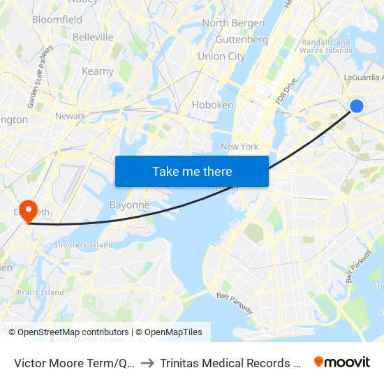 Victor Moore Term/Q49 Stand to Trinitas Medical Records Department map