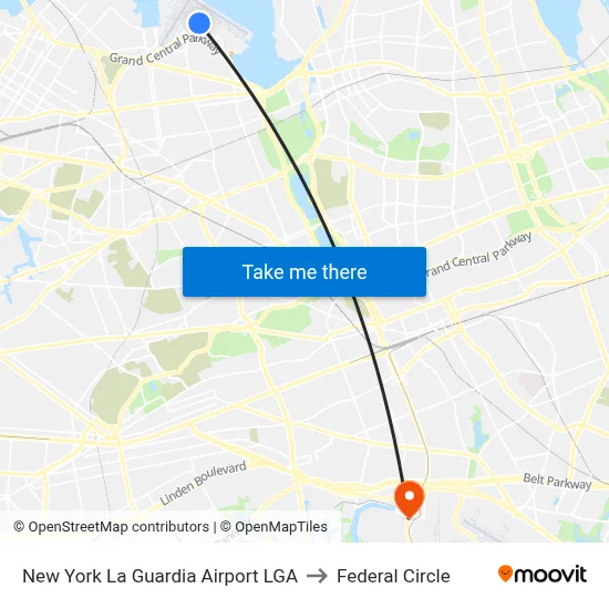 New York La Guardia Airport LGA to Federal Circle map