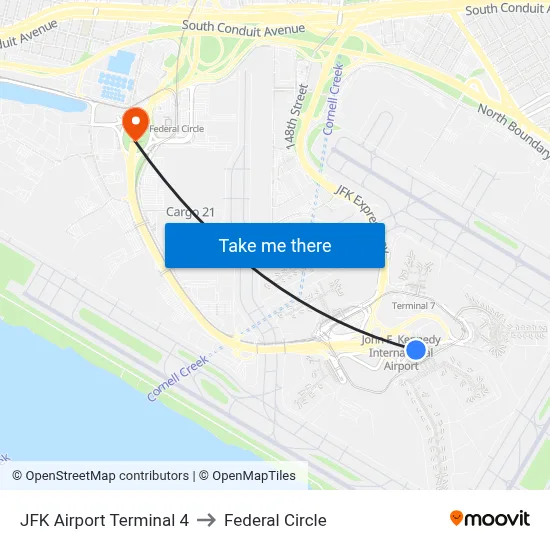 JFK Airport Terminal 4 to Federal Circle map