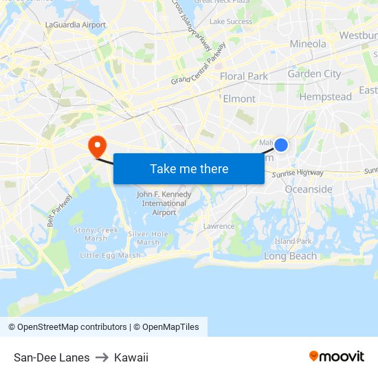 San-Dee Lanes to Kawaii map