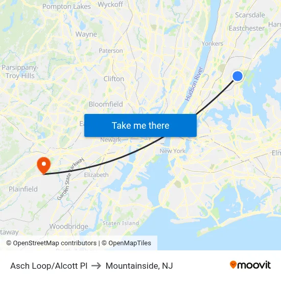 Asch Loop/Alcott Pl to Mountainside, NJ map