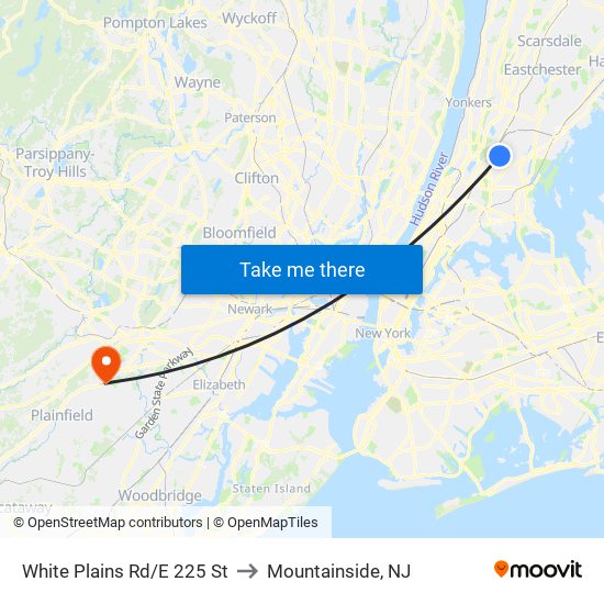 White Plains Rd/E 225 St to Mountainside, NJ map