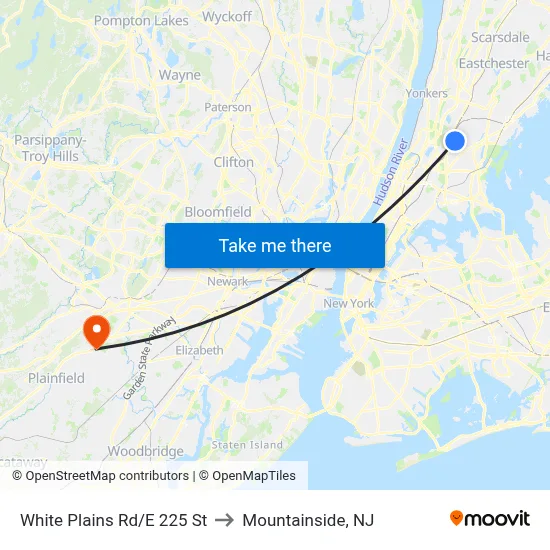 White Plains Rd/E 225 St to Mountainside, NJ map