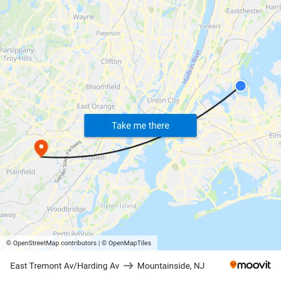 East Tremont Av/Harding Av to Mountainside, NJ map