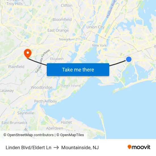 Linden Blvd/Eldert Ln to Mountainside, NJ map
