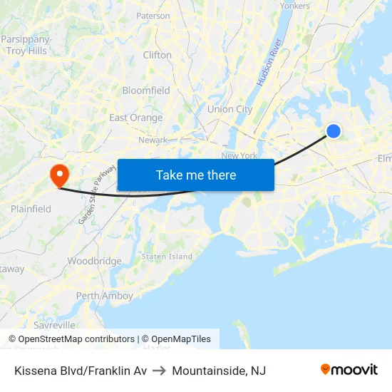 Kissena Blvd/Franklin Av to Mountainside, NJ map