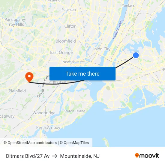 Ditmars Blvd/27 Av to Mountainside, NJ map