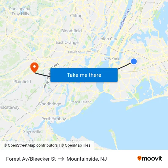 Forest Av/Bleecker St to Mountainside, NJ map