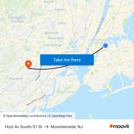 Hoyt Av South/31 St to Mountainside, NJ map