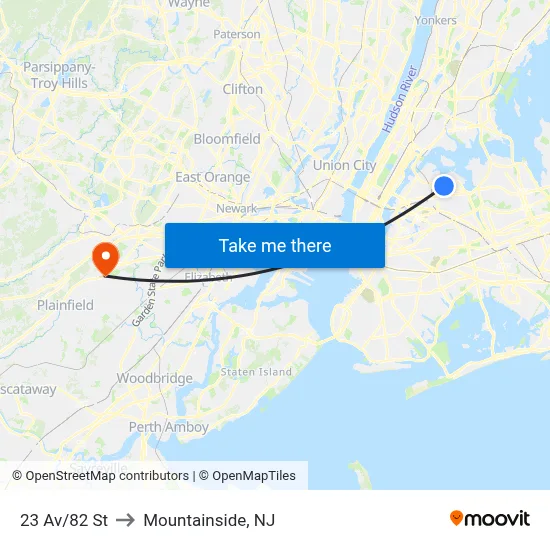 23 Av/82 St to Mountainside, NJ map