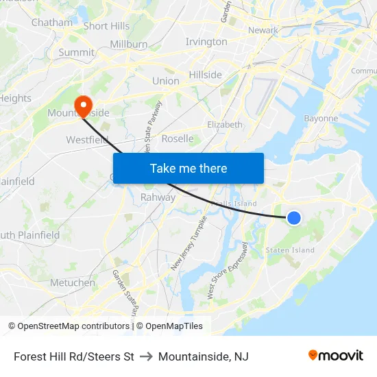 Forest Hill Rd/Steers  St to Mountainside, NJ map