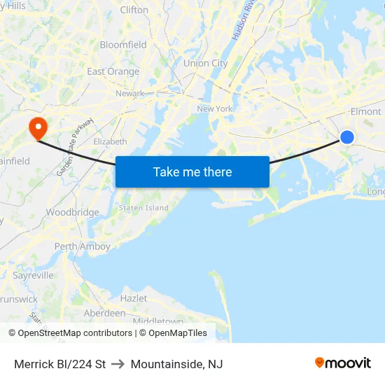 Merrick Bl/224 St to Mountainside, NJ map