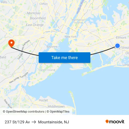 237 St/129 Av to Mountainside, NJ map
