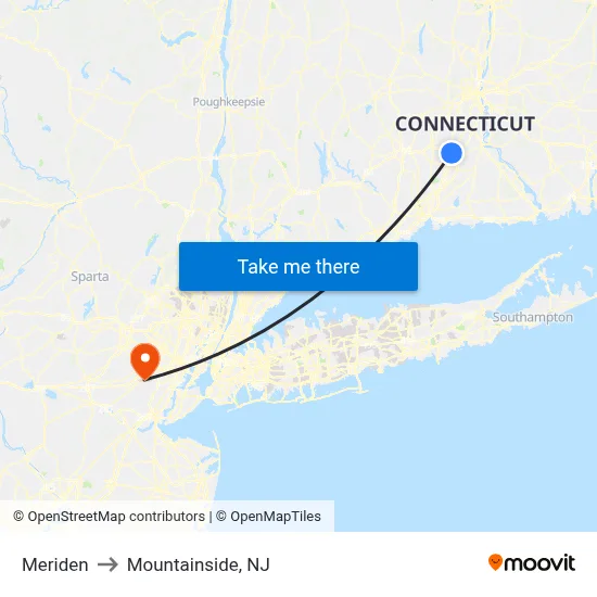 Meriden to Mountainside, NJ map