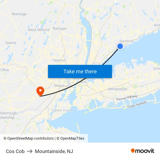 Cos Cob to Mountainside, NJ map