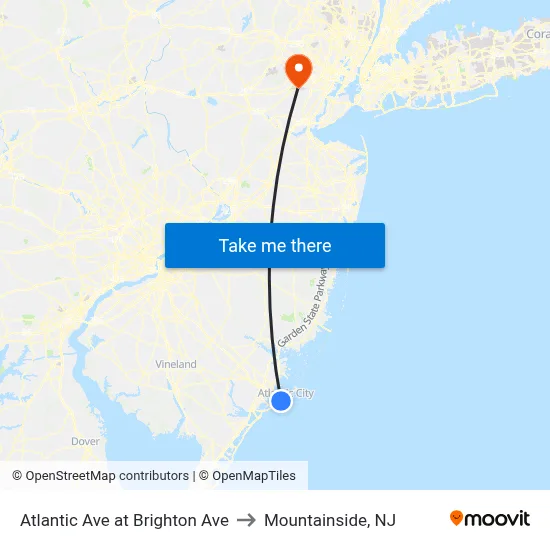 Atlantic Ave at Brighton Ave to Mountainside, NJ map