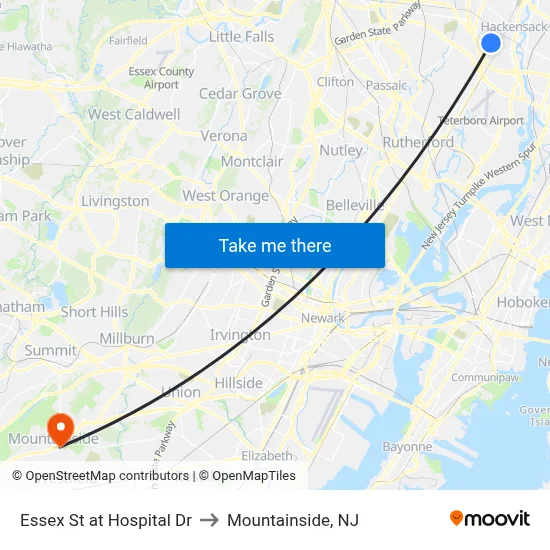 Essex St at Hospital Dr to Mountainside, NJ map