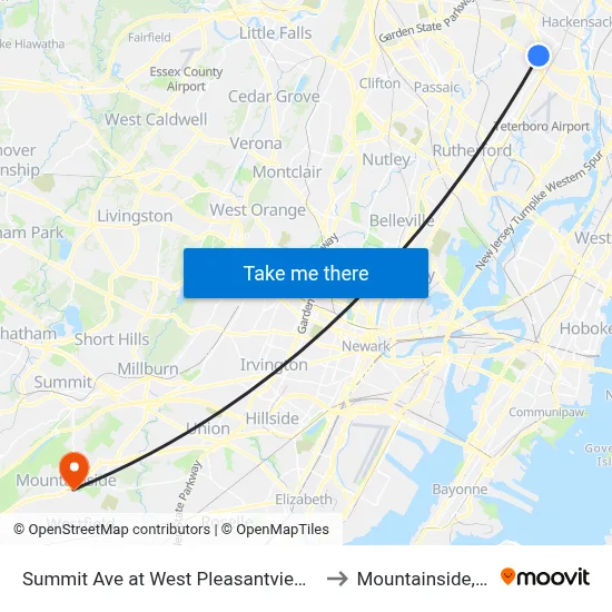 Summit Ave at West Pleasantview Ave to Mountainside, NJ map