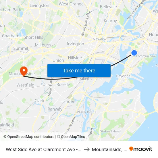 West Side Ave at Claremont Ave - Hblr to Mountainside, NJ map