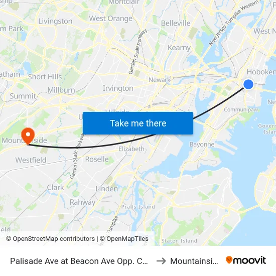 Palisade Ave at Beacon Ave Opp. Christ Hospital to Mountainside, NJ map
