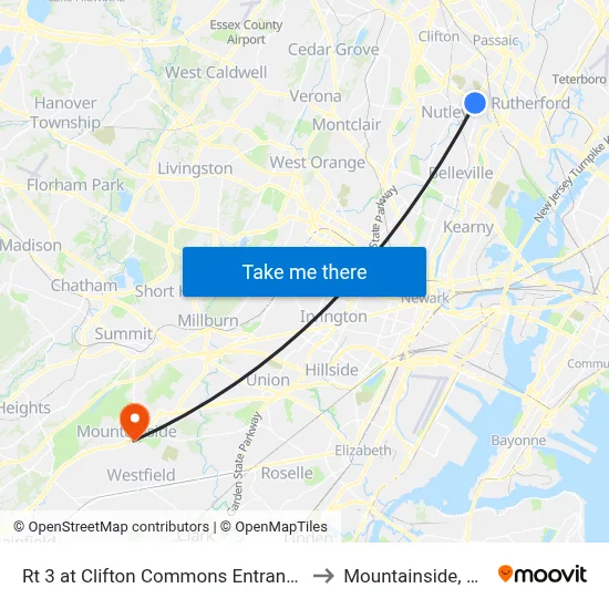 Rt 3 at Clifton Commons Entrance to Mountainside, NJ map