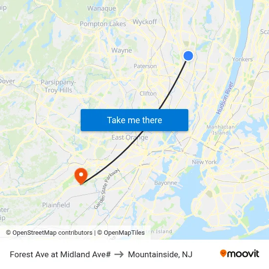 Forest Ave at Midland Ave# to Mountainside, NJ map