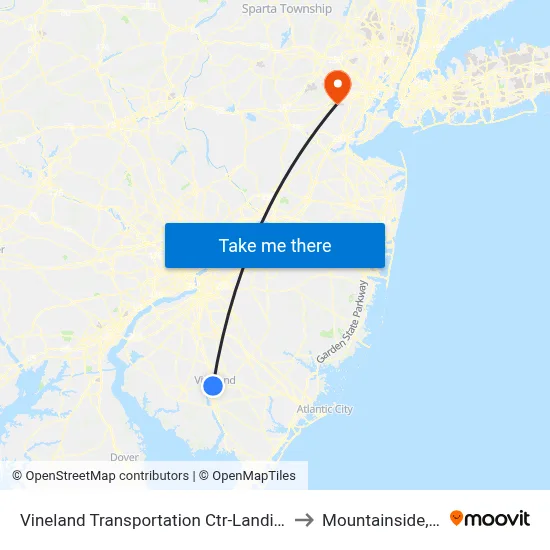Vineland Transportation Ctr-Landis Ave to Mountainside, NJ map