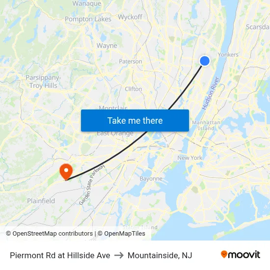 Piermont Rd at Hillside Ave to Mountainside, NJ map