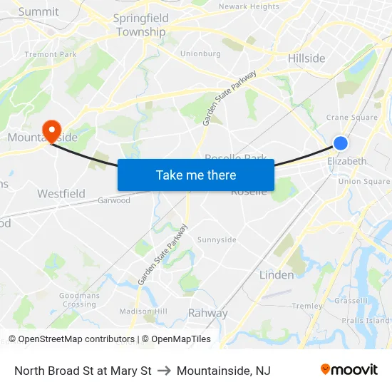 North Broad St at Mary St to Mountainside, NJ map