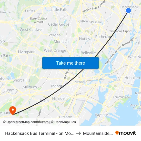 Hackensack Bus Terminal - on Moore St to Mountainside, NJ map