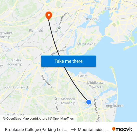Brookdale College (Parking Lot #3) to Mountainside, NJ map