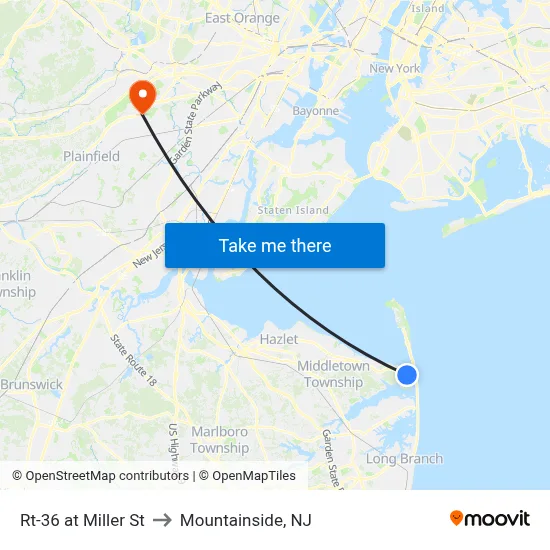 Rt-36 at Miller St to Mountainside, NJ map