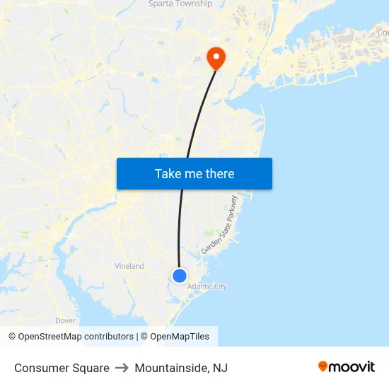 Consumer Square to Mountainside, NJ map