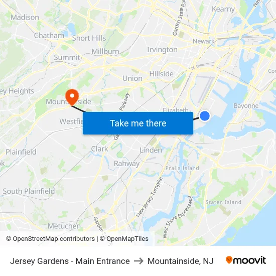 Jersey Gardens - Main Entrance to Mountainside, NJ map