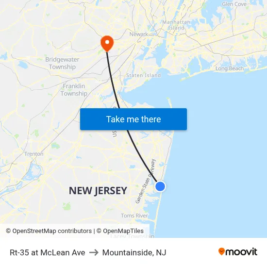 Rt-35 at McLean Ave to Mountainside, NJ map