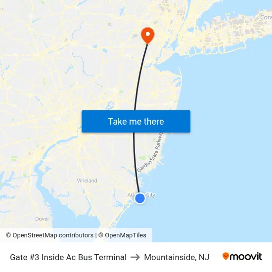 Gate #3 Inside  Ac Bus Terminal to Mountainside, NJ map