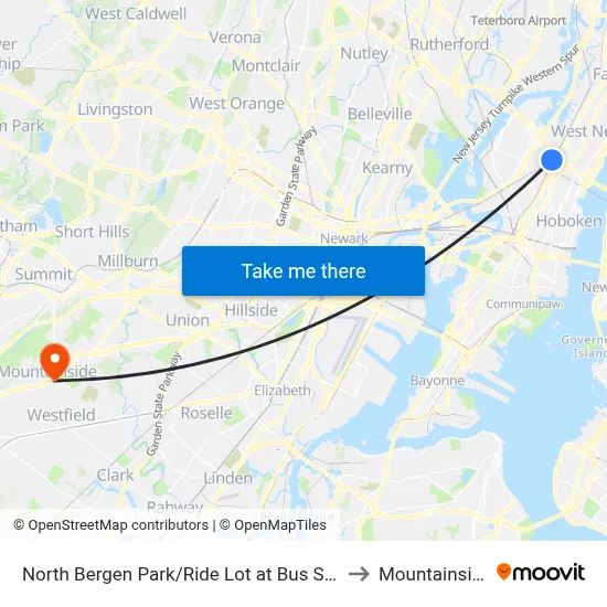 North Bergen Park/Ride Lot at Bus Stop Opposite T to Mountainside, NJ map