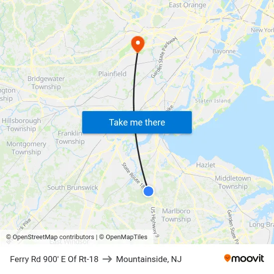 Ferry Rd 900' E Of Rt-18 to Mountainside, NJ map
