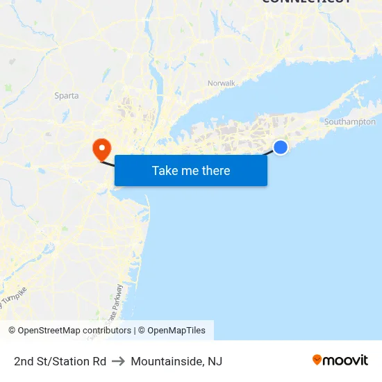 2nd St/Station Rd to Mountainside, NJ map