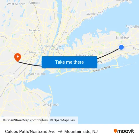 Calebs Path/Nostrand Ave to Mountainside, NJ map